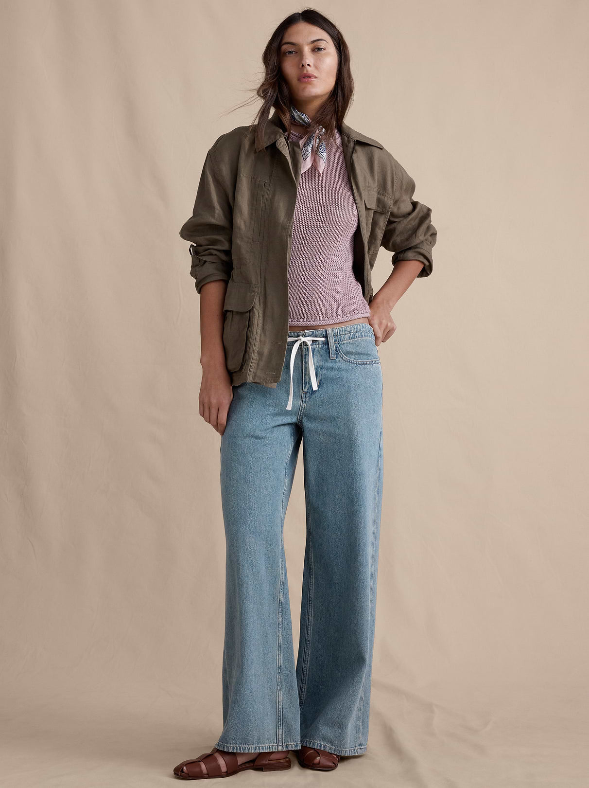 Mid-Rise Wide-Leg Drawstring Jean - Medium Wash