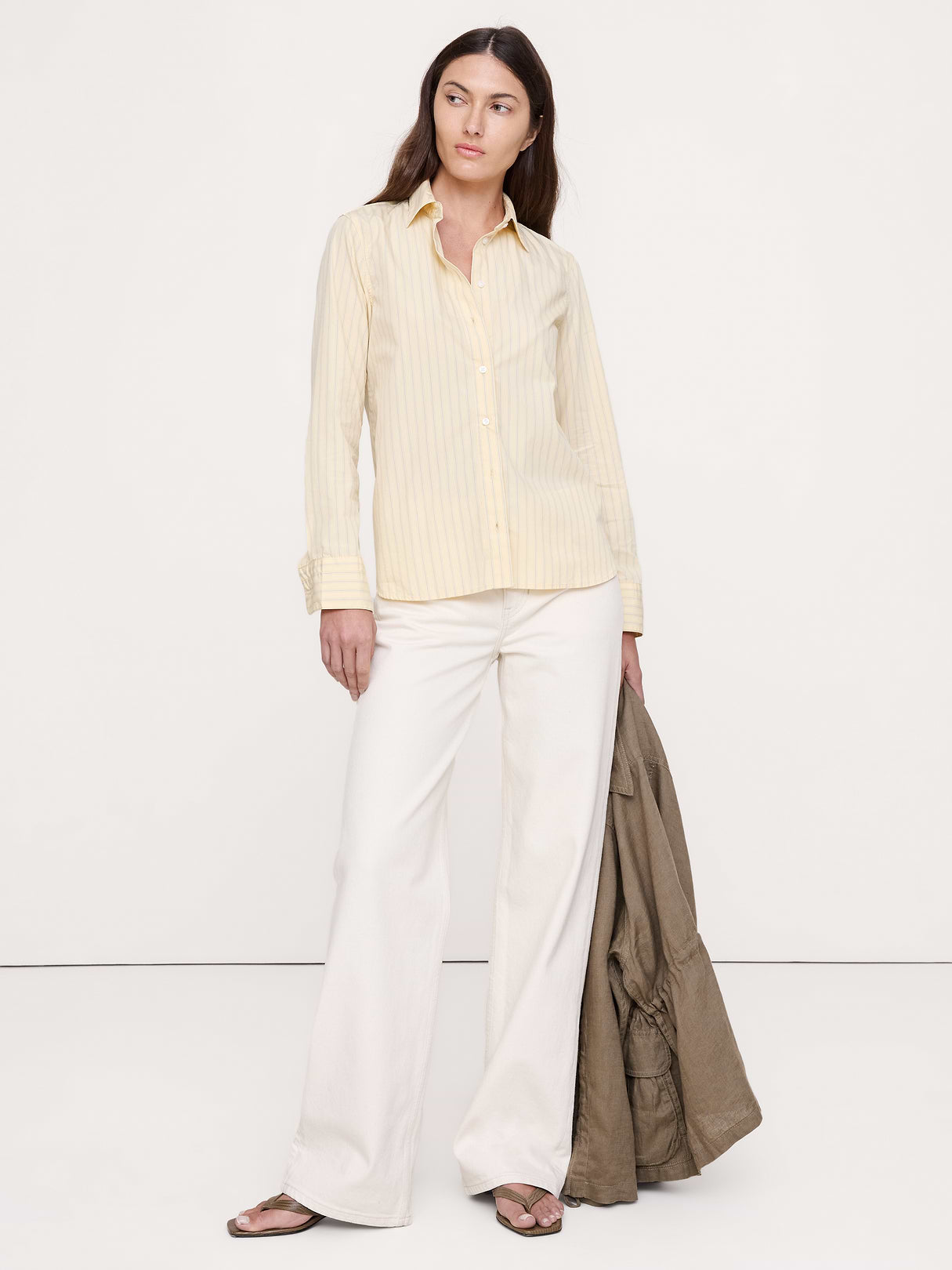 The Everyday Shirt in Cotton Poplin - Yellow Stripe