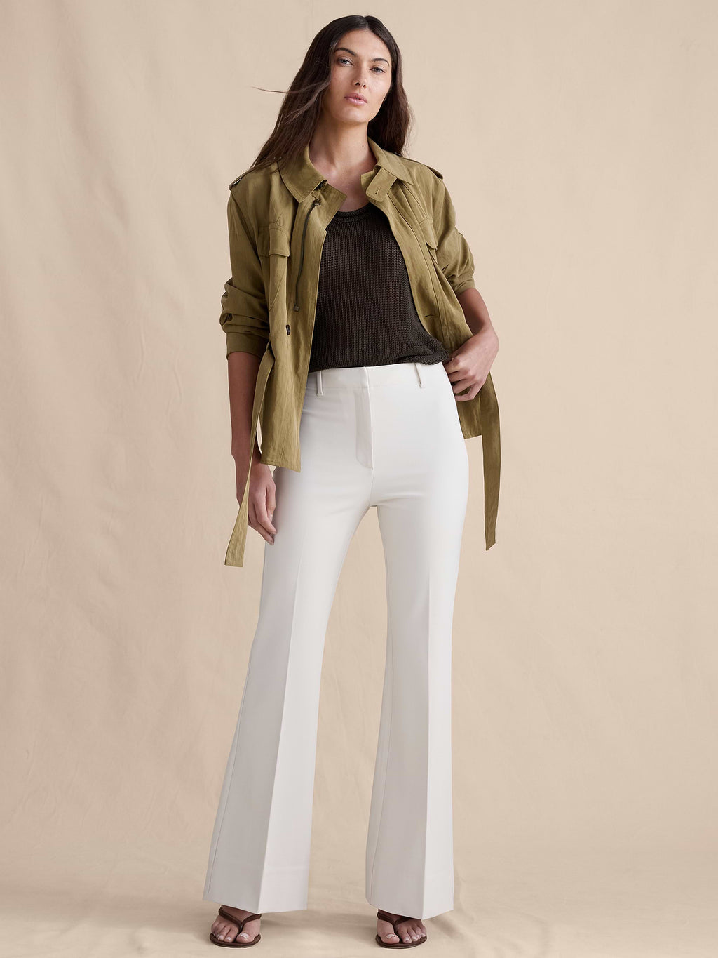 High-Rise Modern Flare City Stretch Pant - Cream White