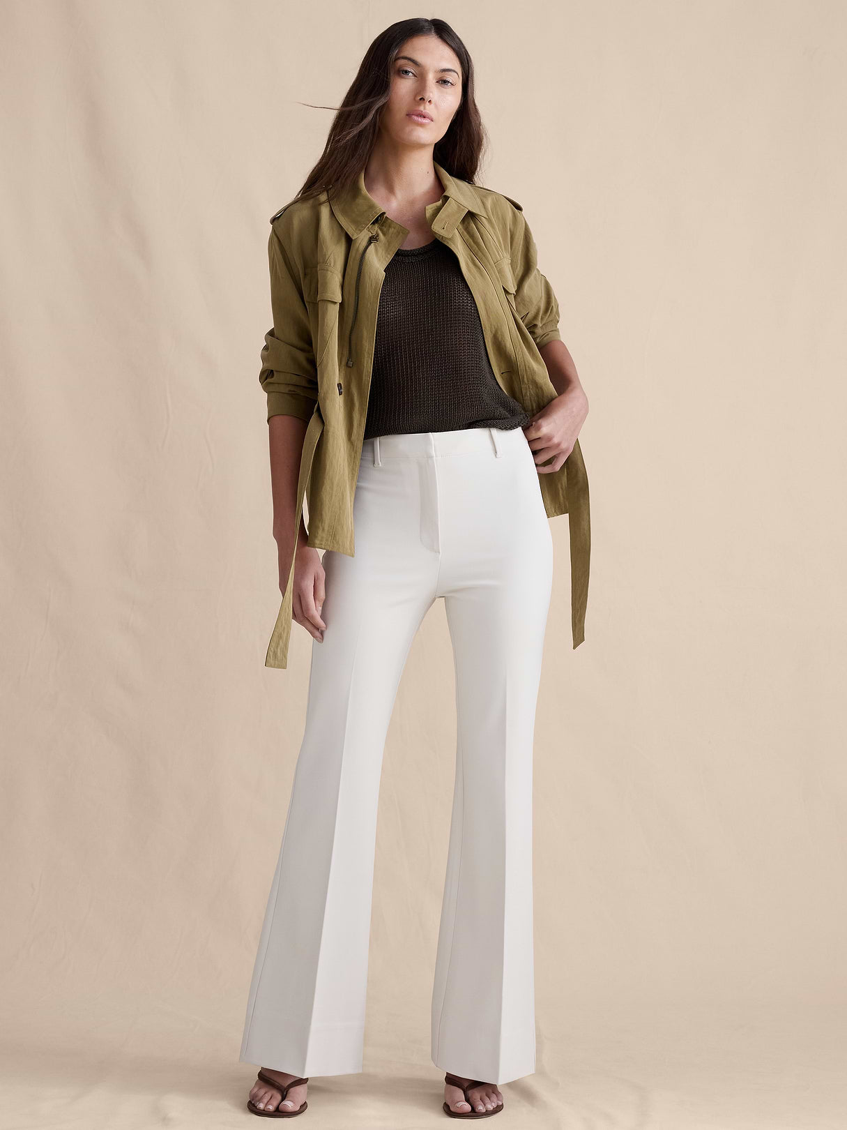 High-Rise Modern Flare City Stretch Pant - Cream White