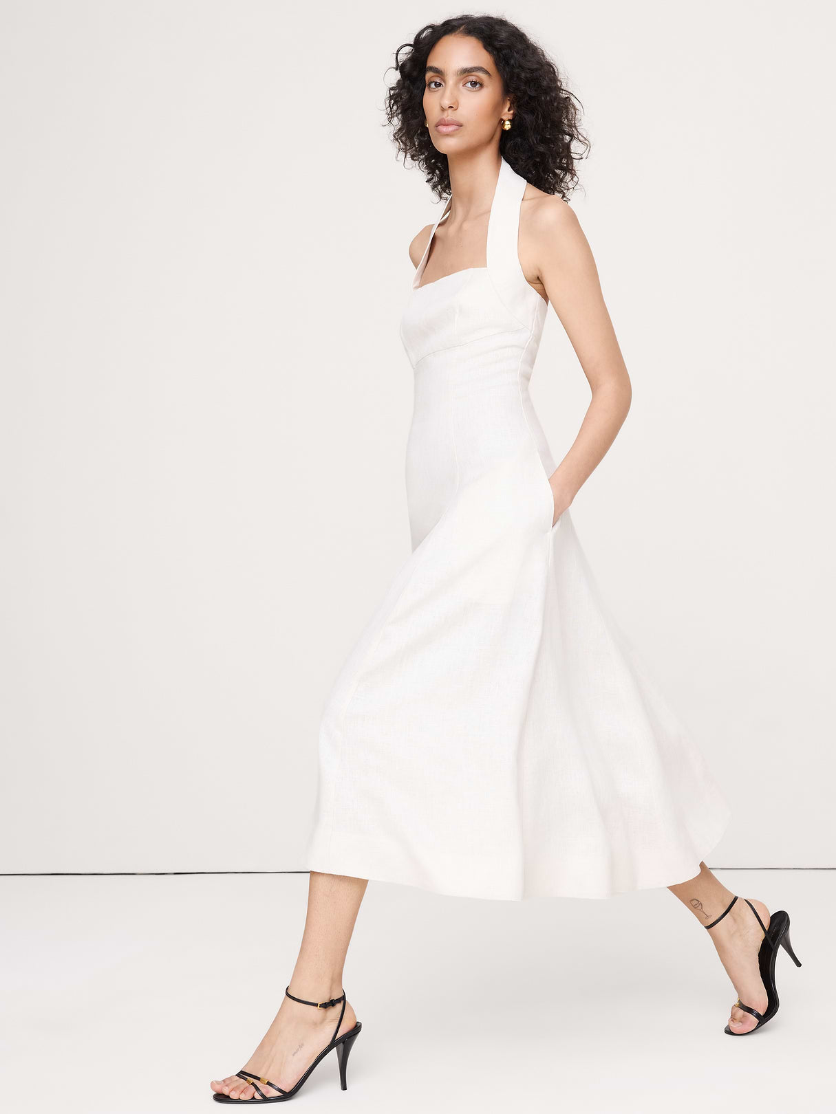Linen Halter Midi Dress - Cream White