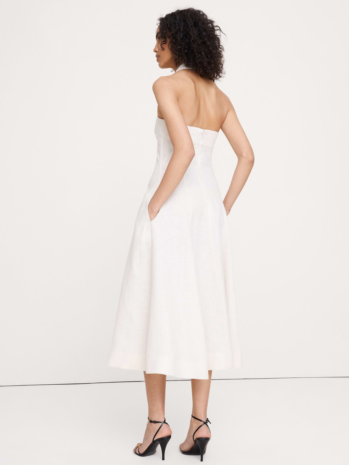 Linen Halter Midi Dress - Cream White