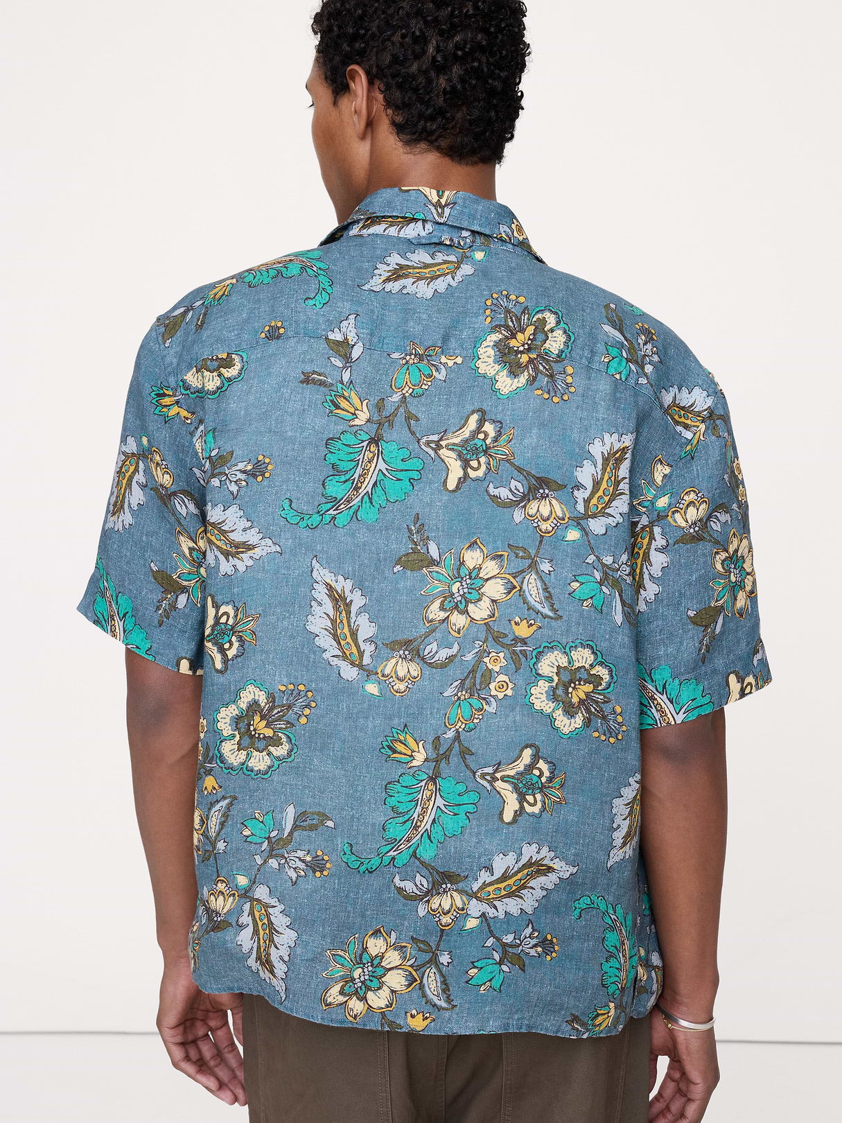Standard-Fit Linen Resort Shirt - Blue Print