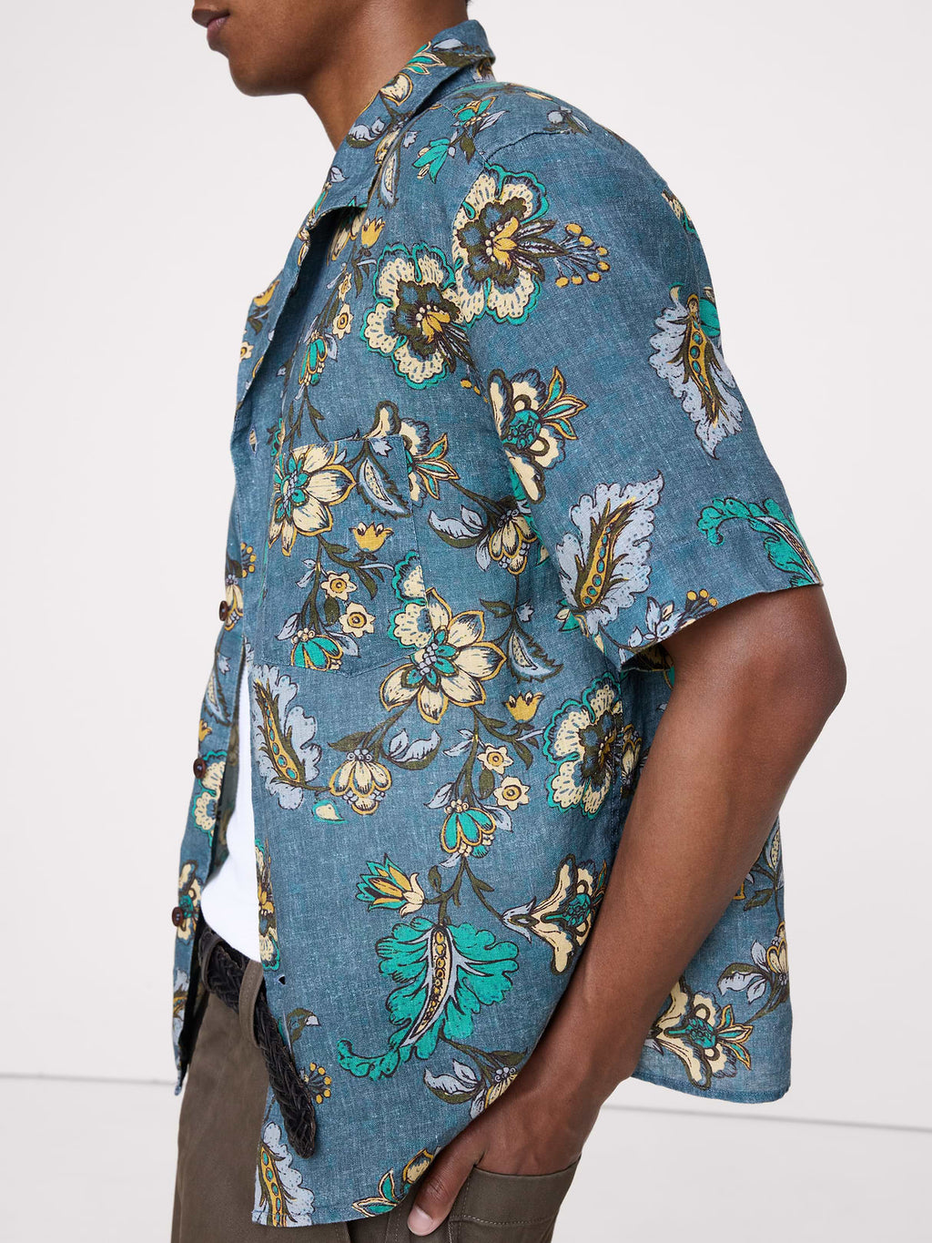 Standard-Fit Linen Resort Shirt - Blue Print