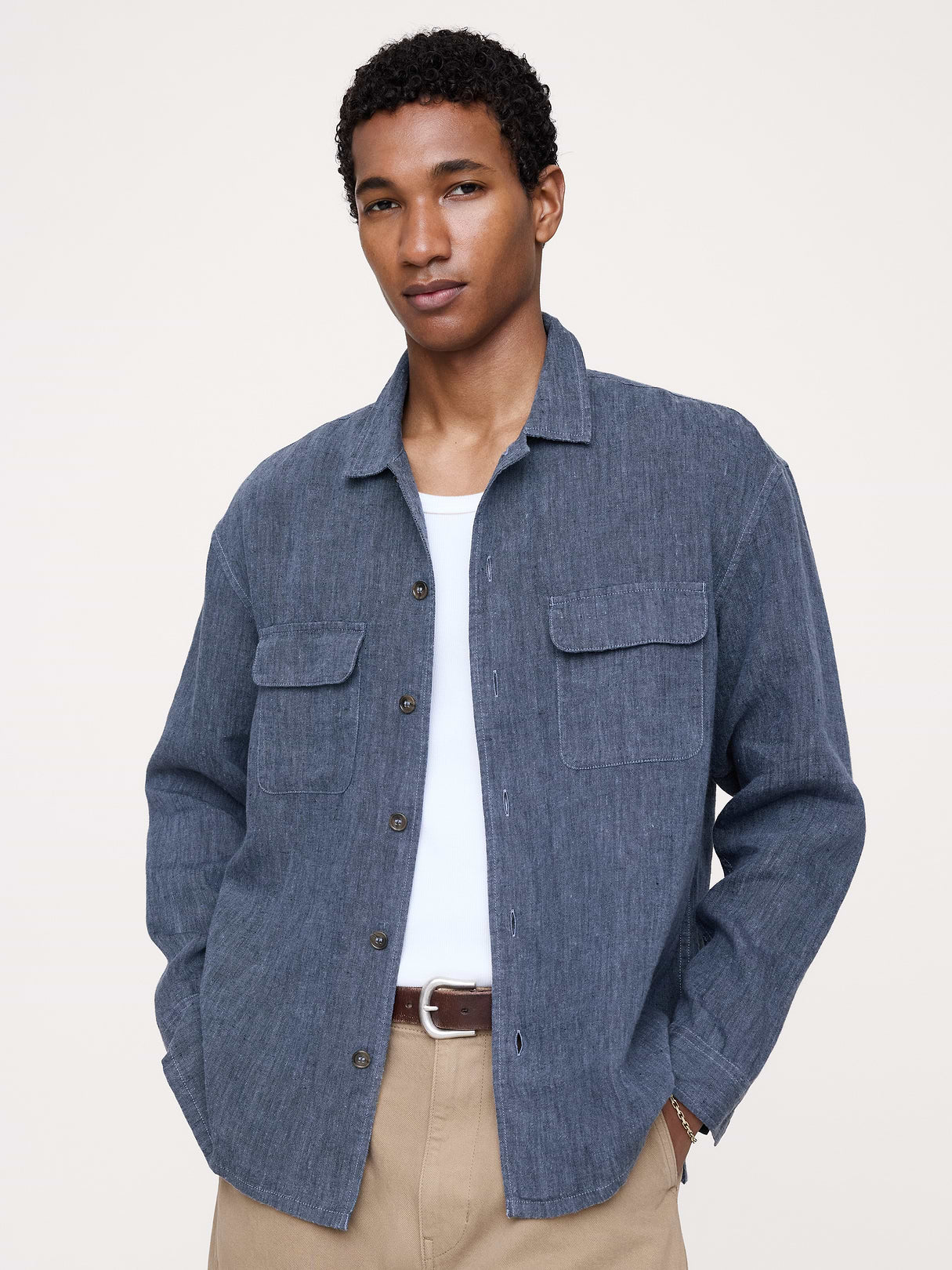 Relaxed-Fit Linen Resort Shirt - Blue