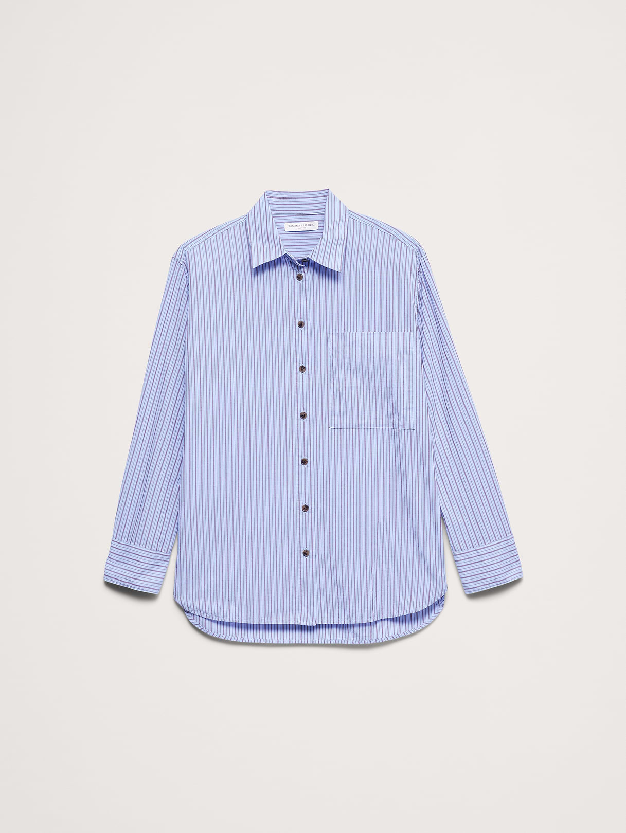 The Oversized Shirt in Cotton Poplin - Blue Opal Stripe