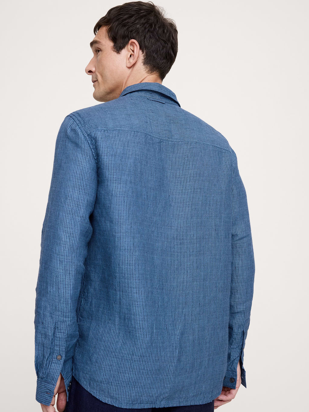 Standard-Fit Textured Linen-Cotton Shirt - Navy Blue Stripe