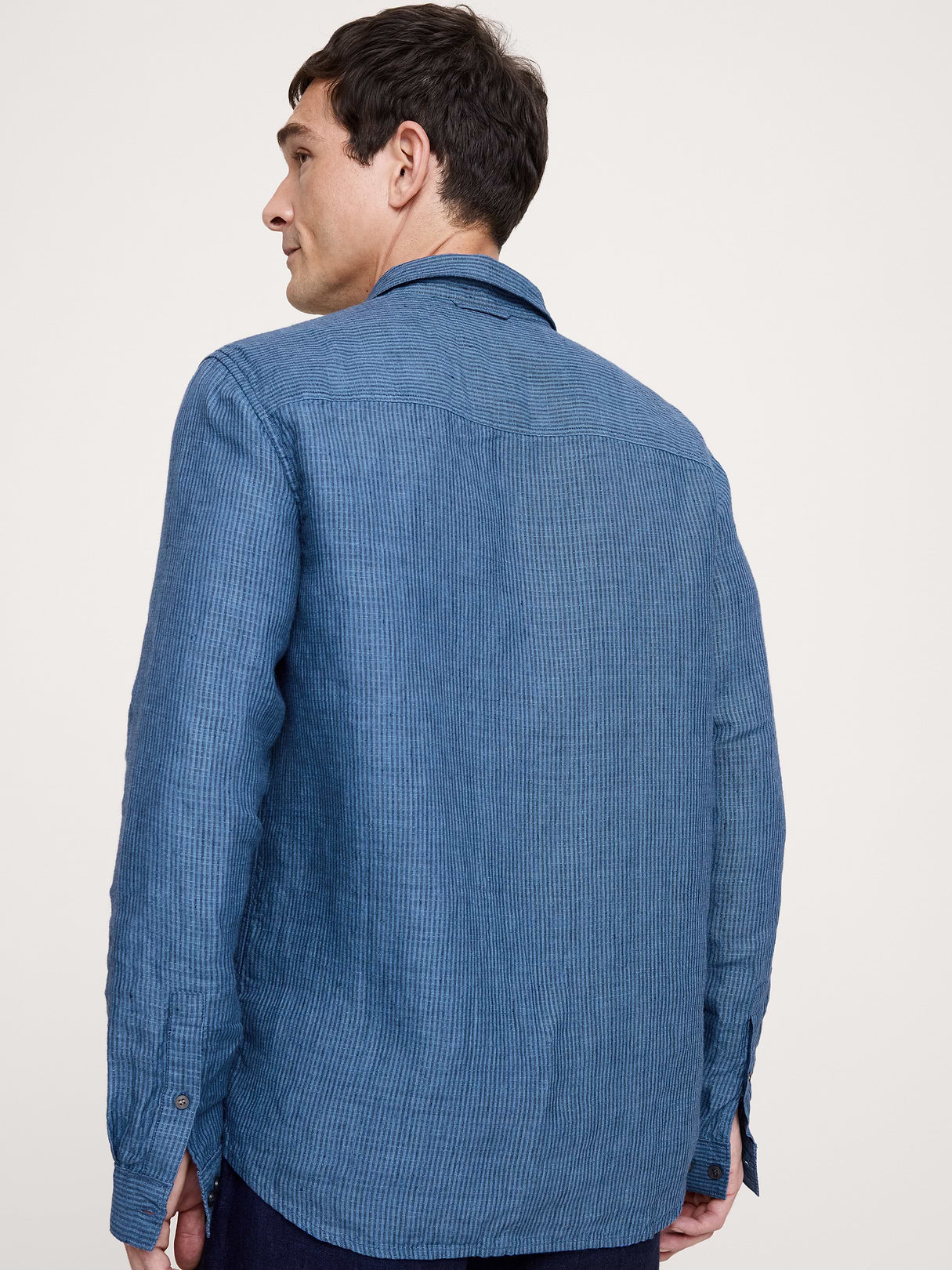 Standard-Fit Textured Linen-Cotton Shirt - Navy Blue Stripe