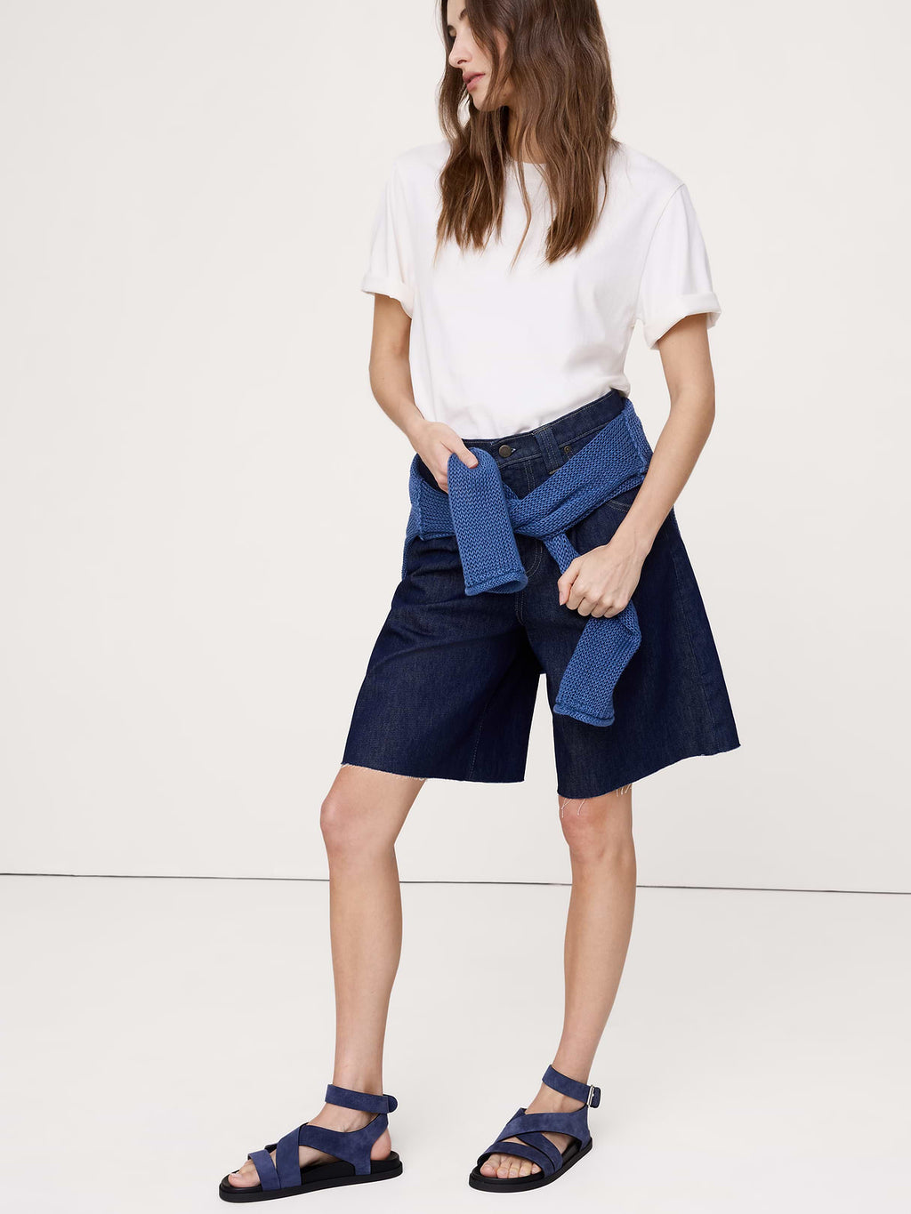 Italian Suede Ankle-Strap Sandal - Navy Blue