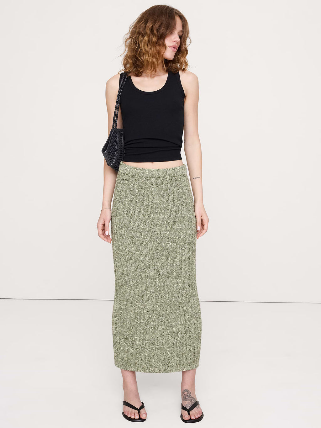Bouclé Cotton Sweater Skirt - Olive Green Heather