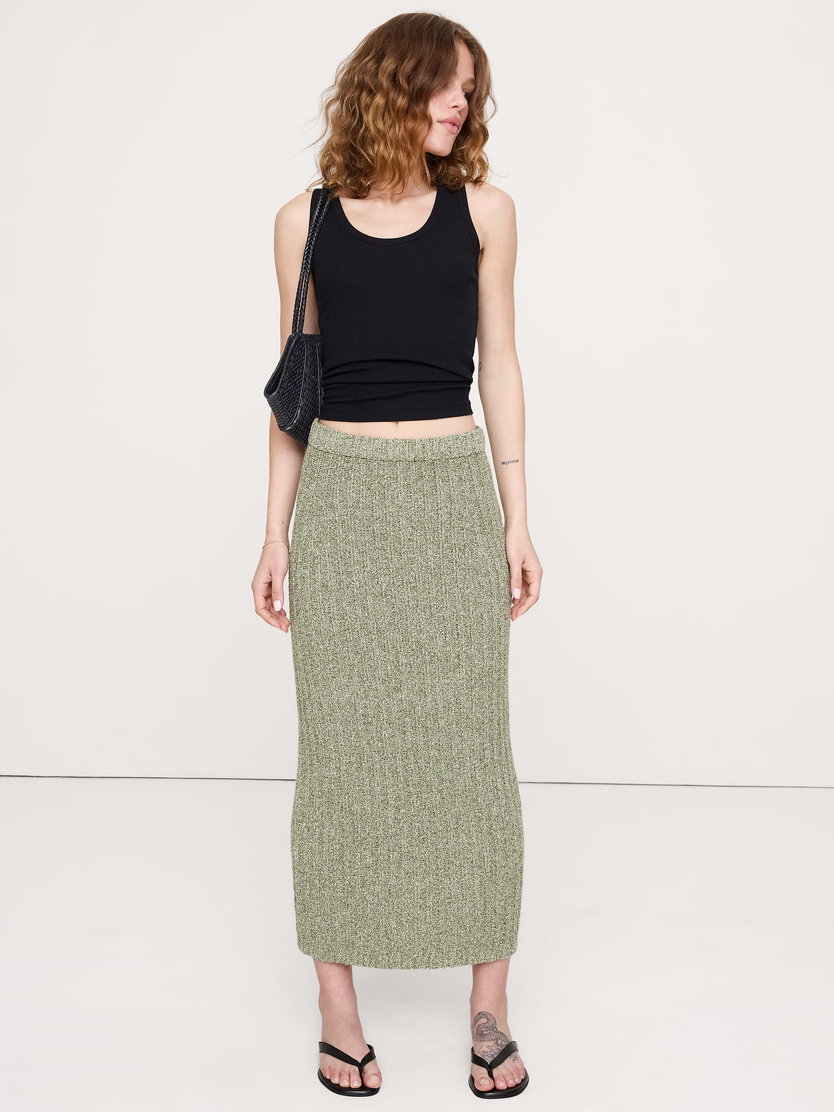 Bouclé Cotton Sweater Skirt - Olive Green Heather