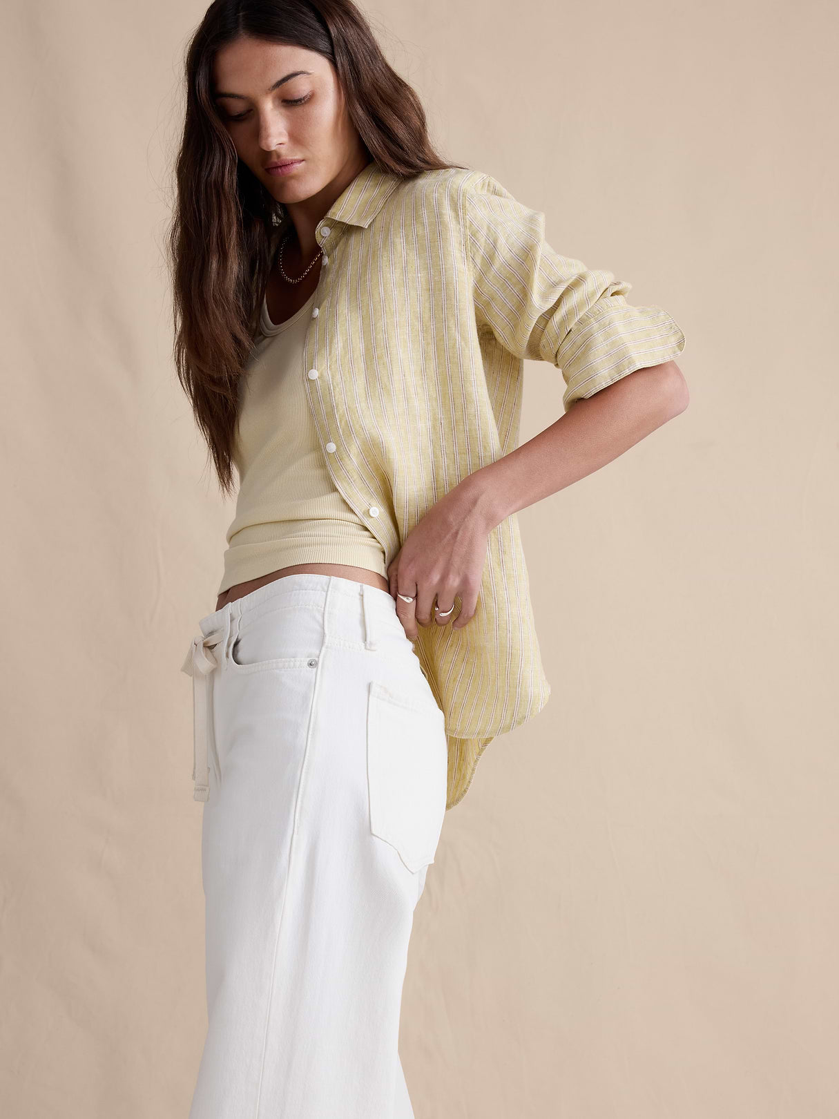 Mid-Rise Wide-Leg Drawstring Jean - Bright White