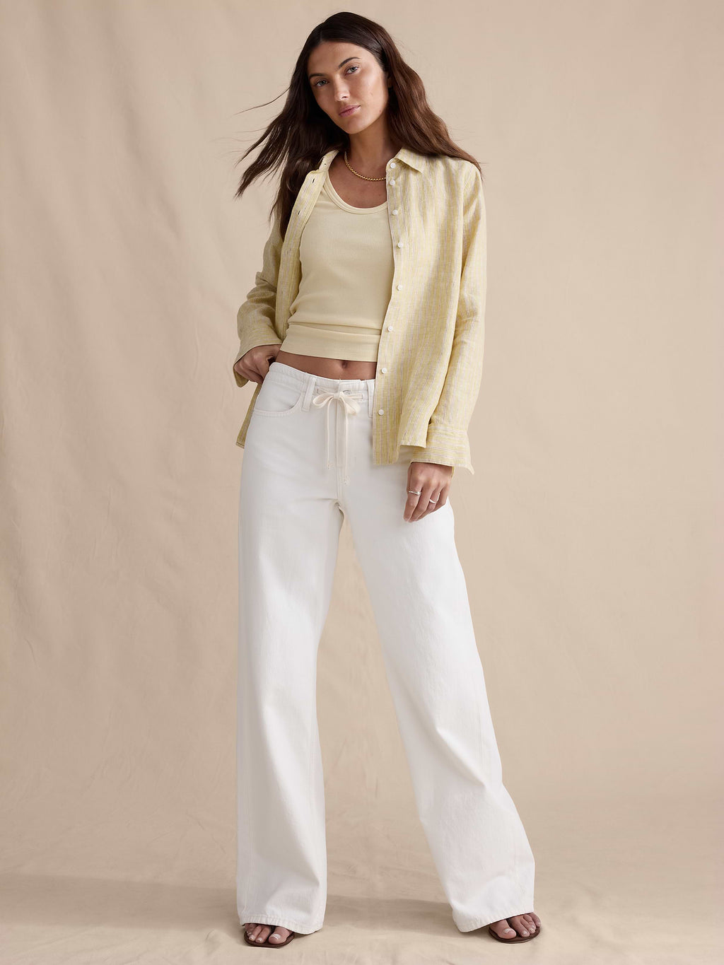Mid-Rise Wide-Leg Drawstring Jean - Bright White