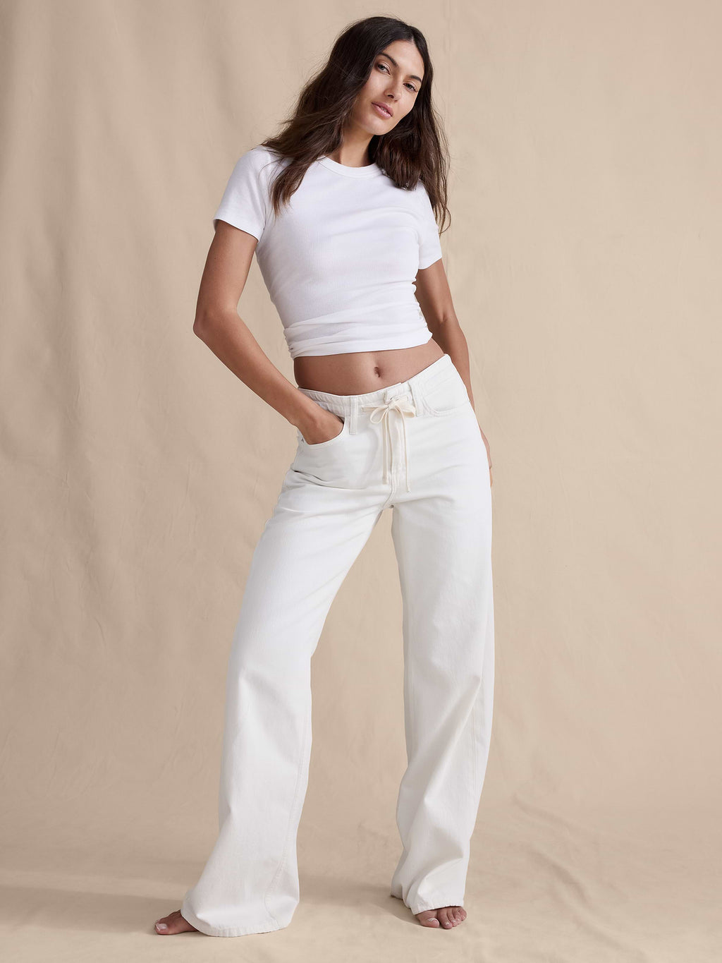 Mid-Rise Wide-Leg Drawstring Jean - Bright White