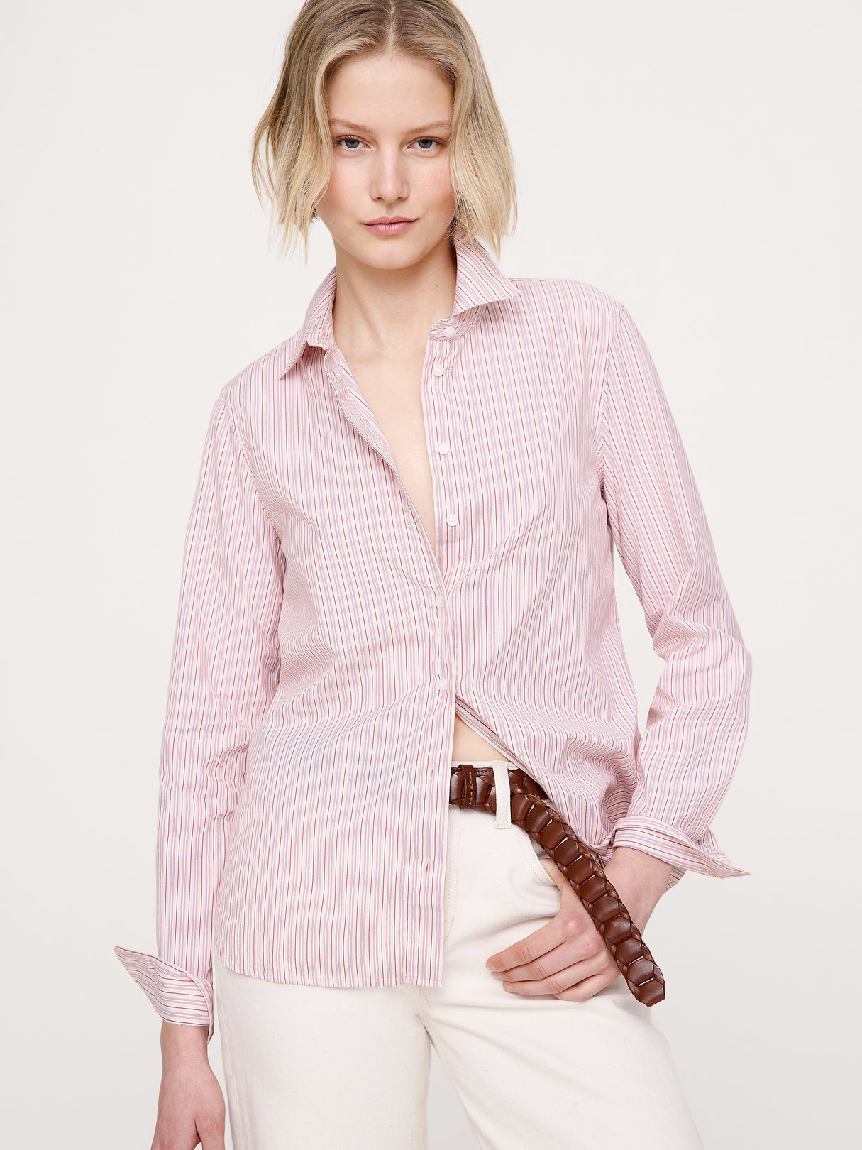 The Everyday Shirt in Cotton Poplin - Pink Stripe