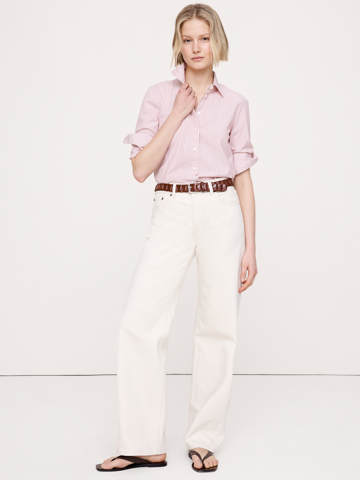 The Everyday Shirt in Cotton Poplin - Pink Stripe