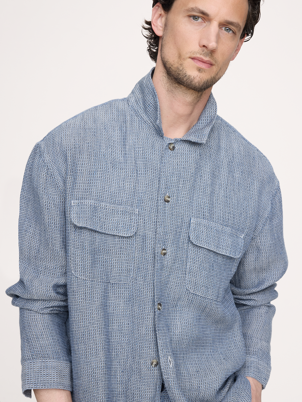 Relaxed-Fit Linen Resort Shirt - Blue Texture
