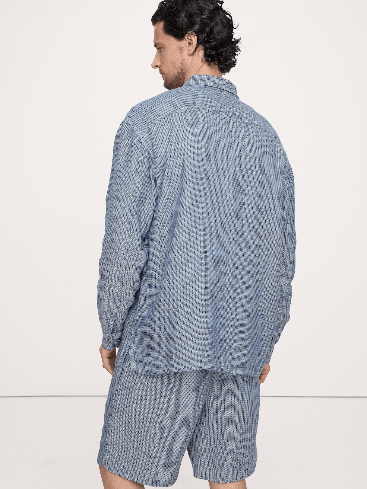 Relaxed-Fit Linen Resort Shirt - Blue Texture