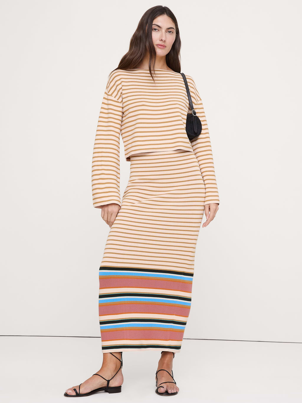 Sculpted Knit Maxi Skirt - Pink Multi Stripe