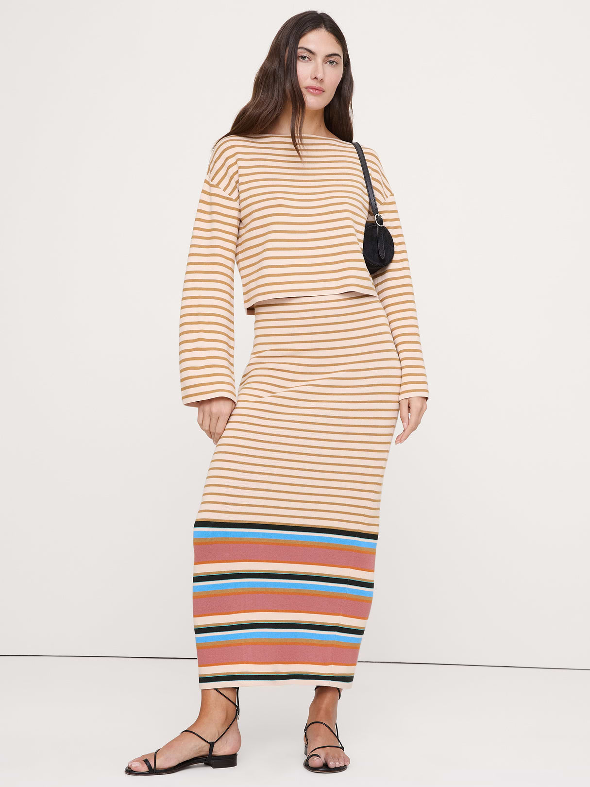 Sculpted Knit Maxi Skirt - Pink Multi Stripe