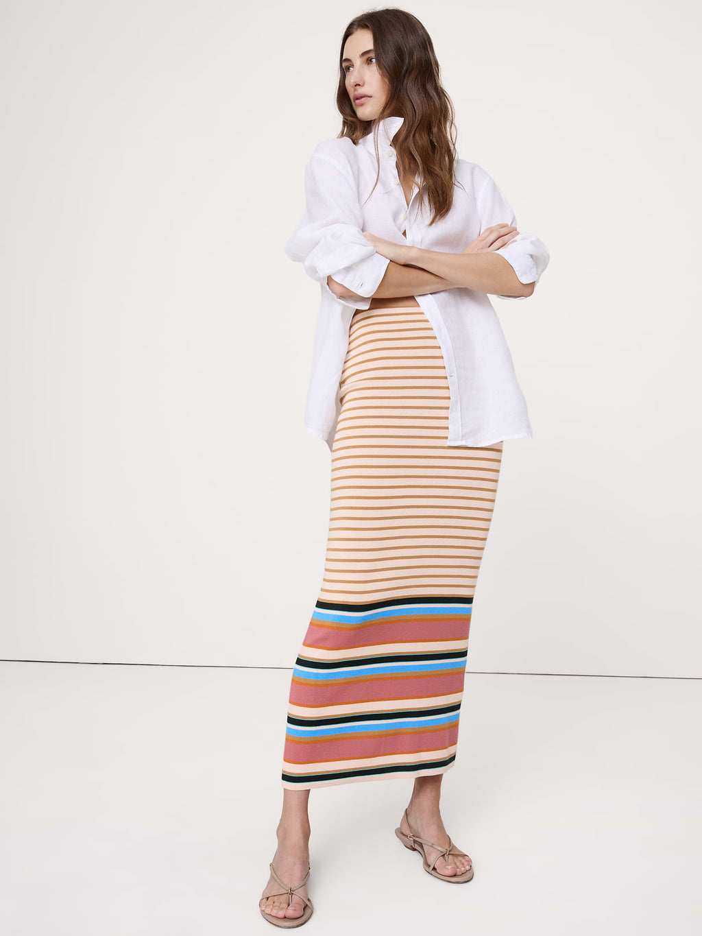 Sculpted Knit Maxi Skirt - Pink Multi Stripe