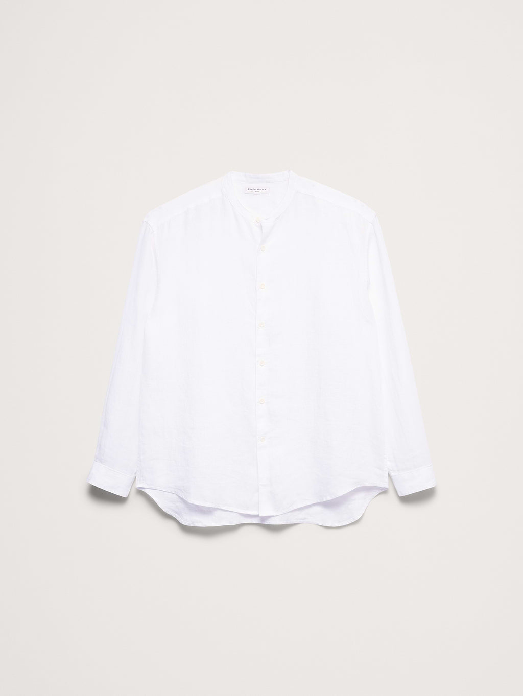 Relaxed-Fit Linen Banded-Collar Shirt - White