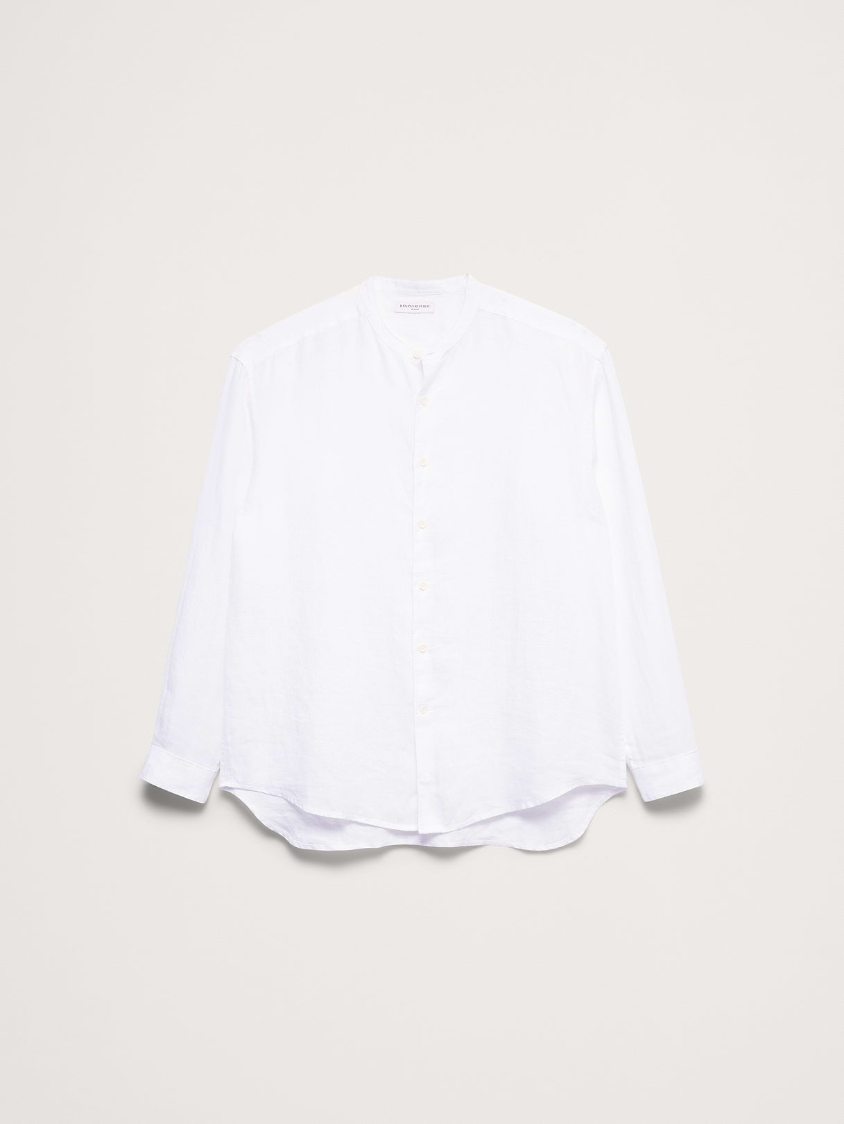 Relaxed-Fit Linen Banded-Collar Shirt - White