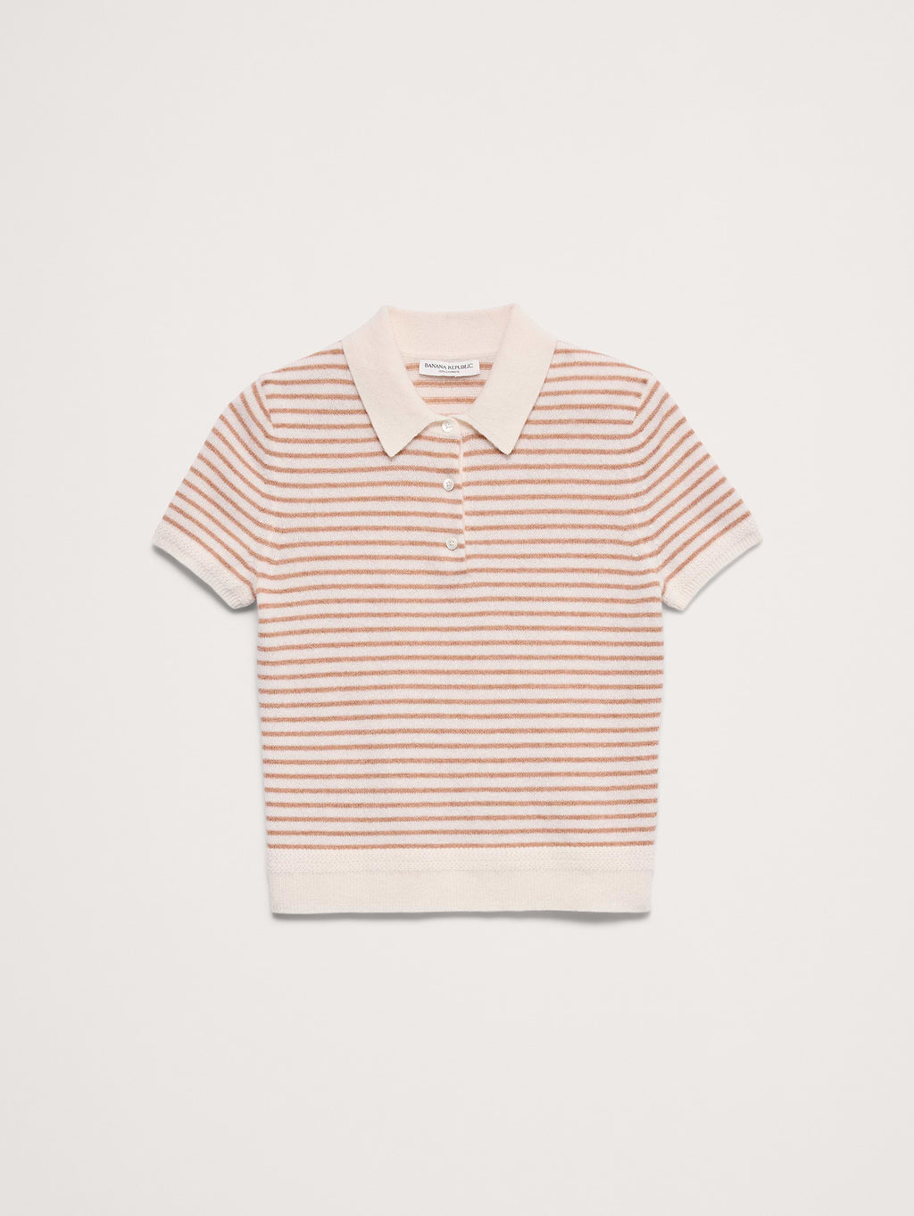 Lightweight Cashmere Short-Sleeve Sweater Polo - Tan Stripe