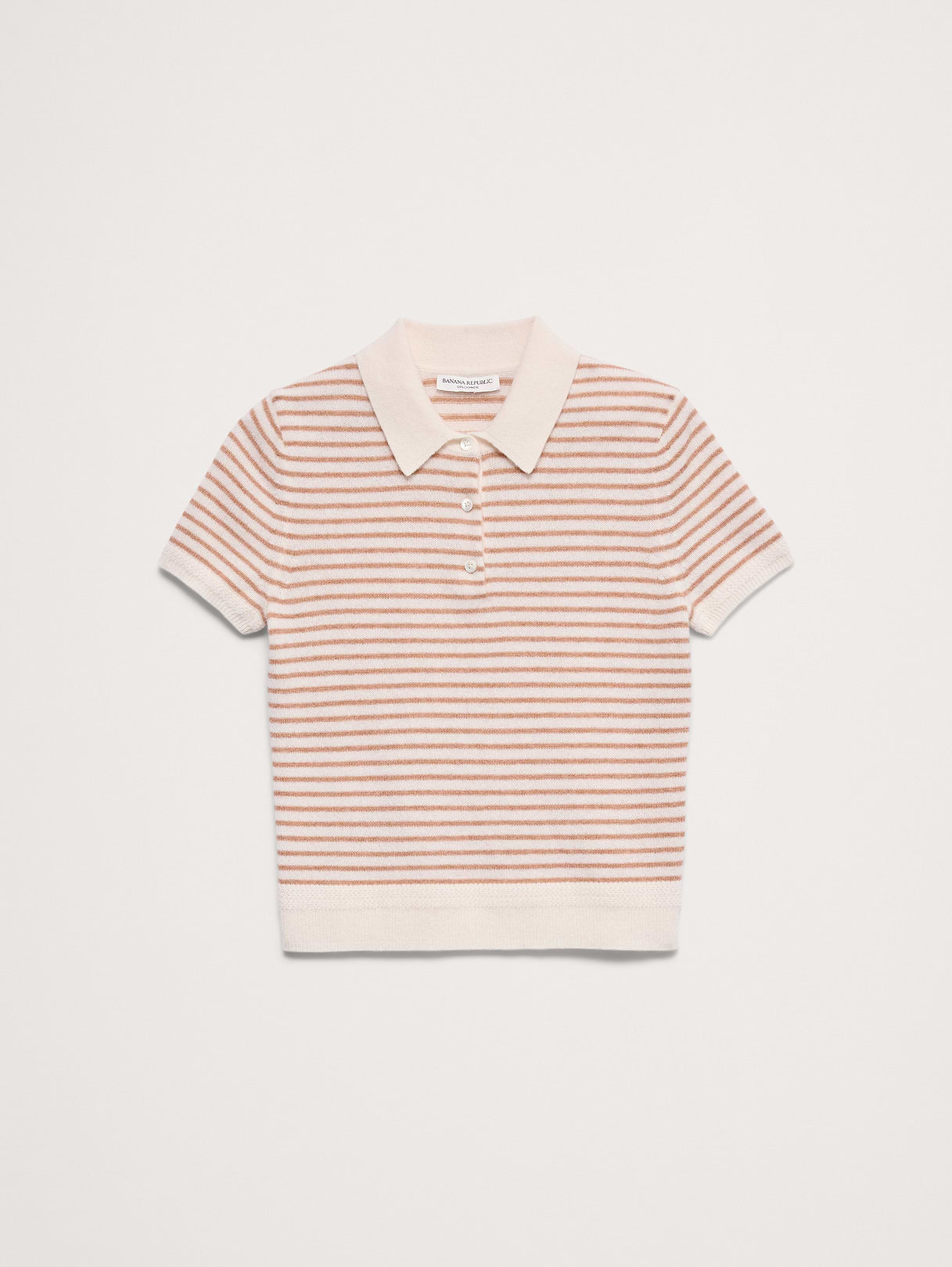 Lightweight Cashmere Short-Sleeve Sweater Polo - Tan Stripe