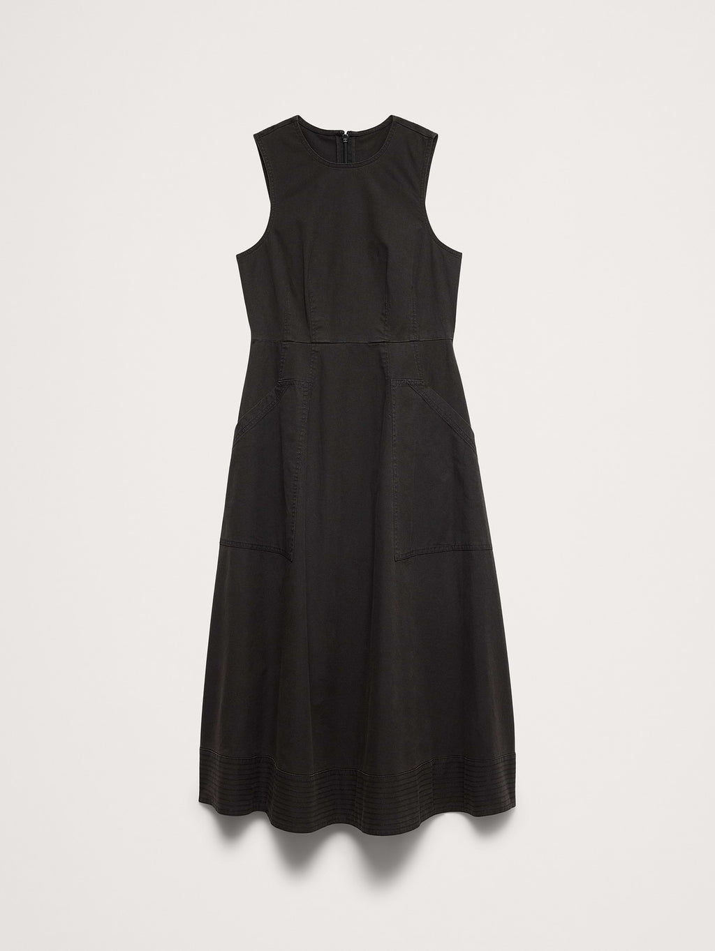 Cotton Canvas Utility Pocket Maxi Dress - Black