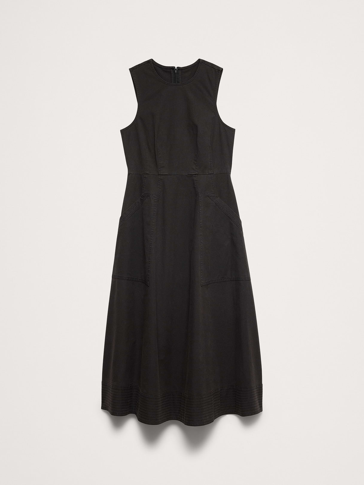 Cotton Canvas Utility Pocket Maxi Dress - Black