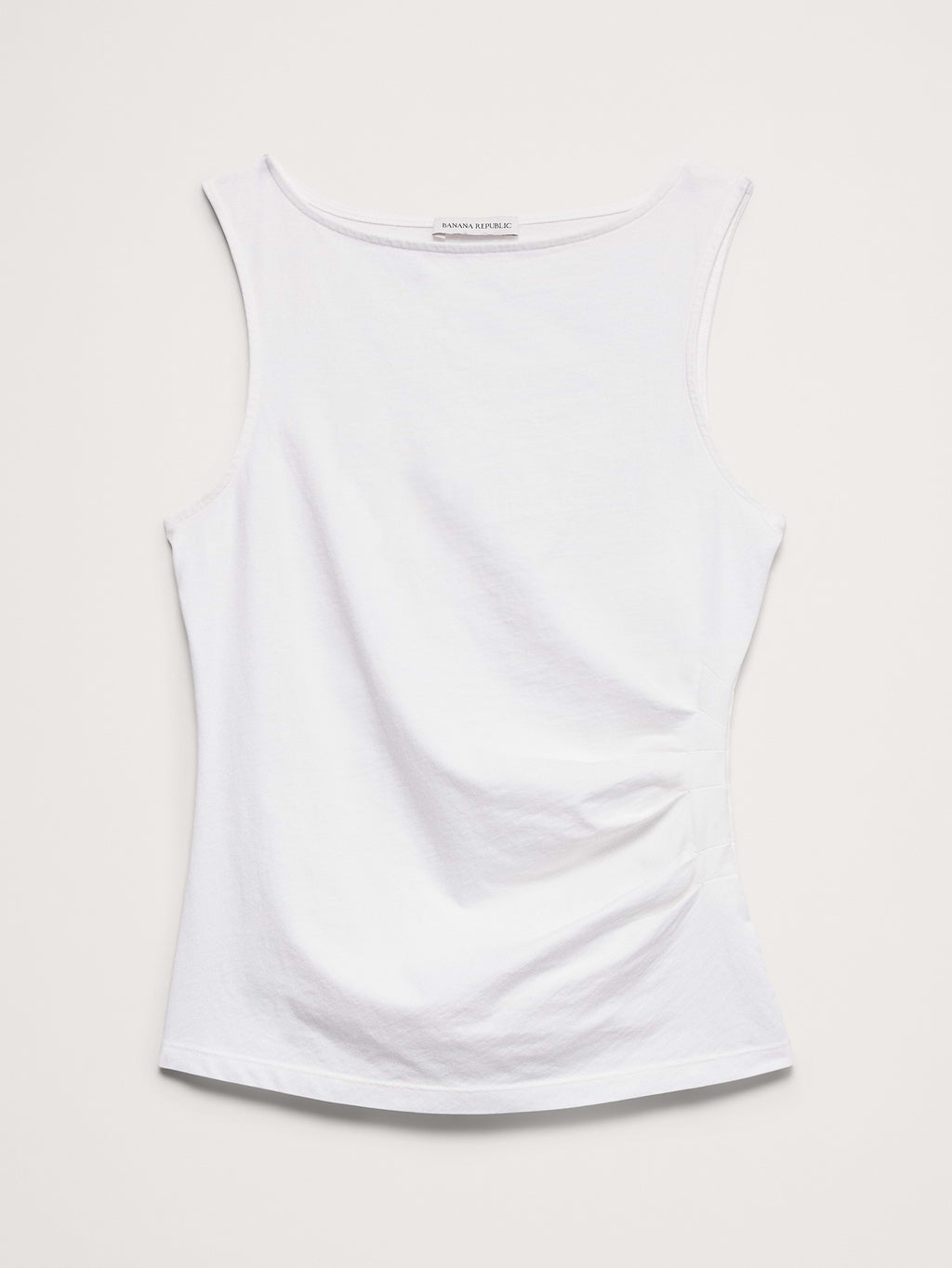 Vintage Cotton Ruched-Side Tank - White