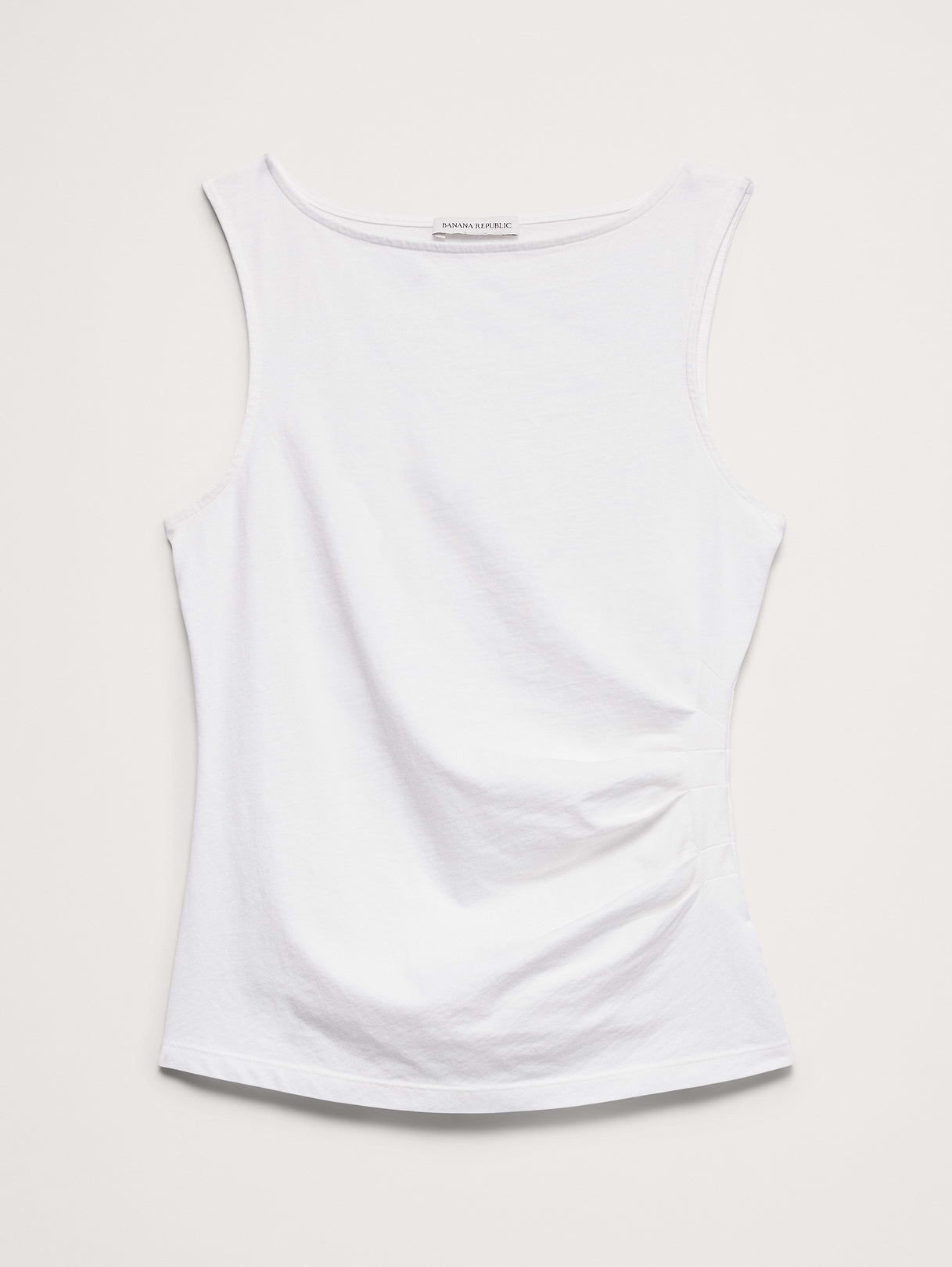 Vintage Cotton Ruched-Side Tank - White