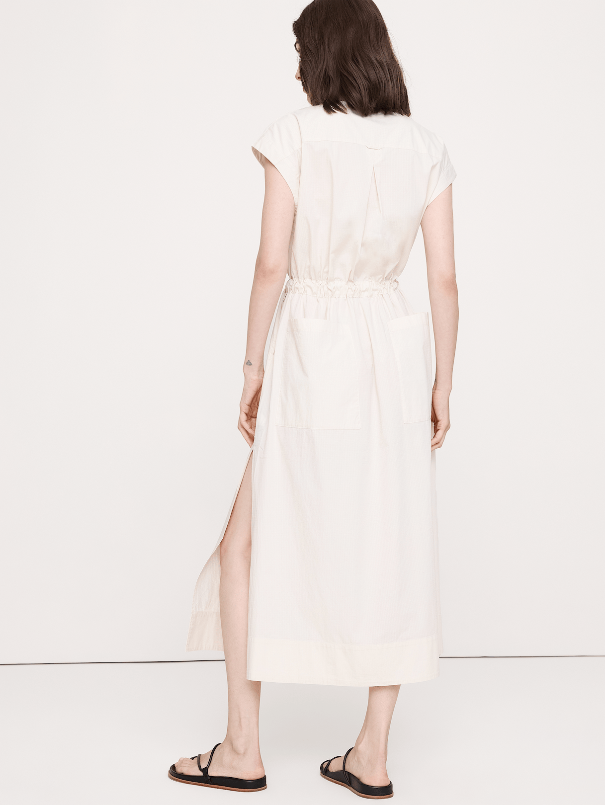 Stretch-Cotton Tie-Waist Maxi Dress - Cream White