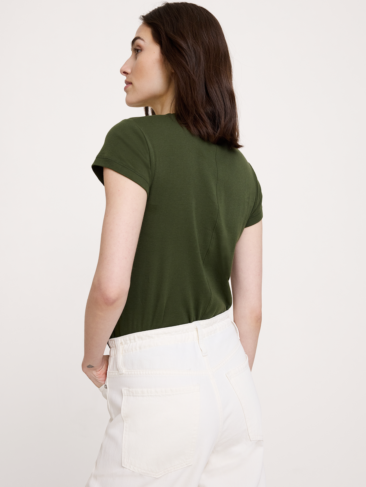 Airy Cotton Mock-Neck T-Shirt - Rifle Green