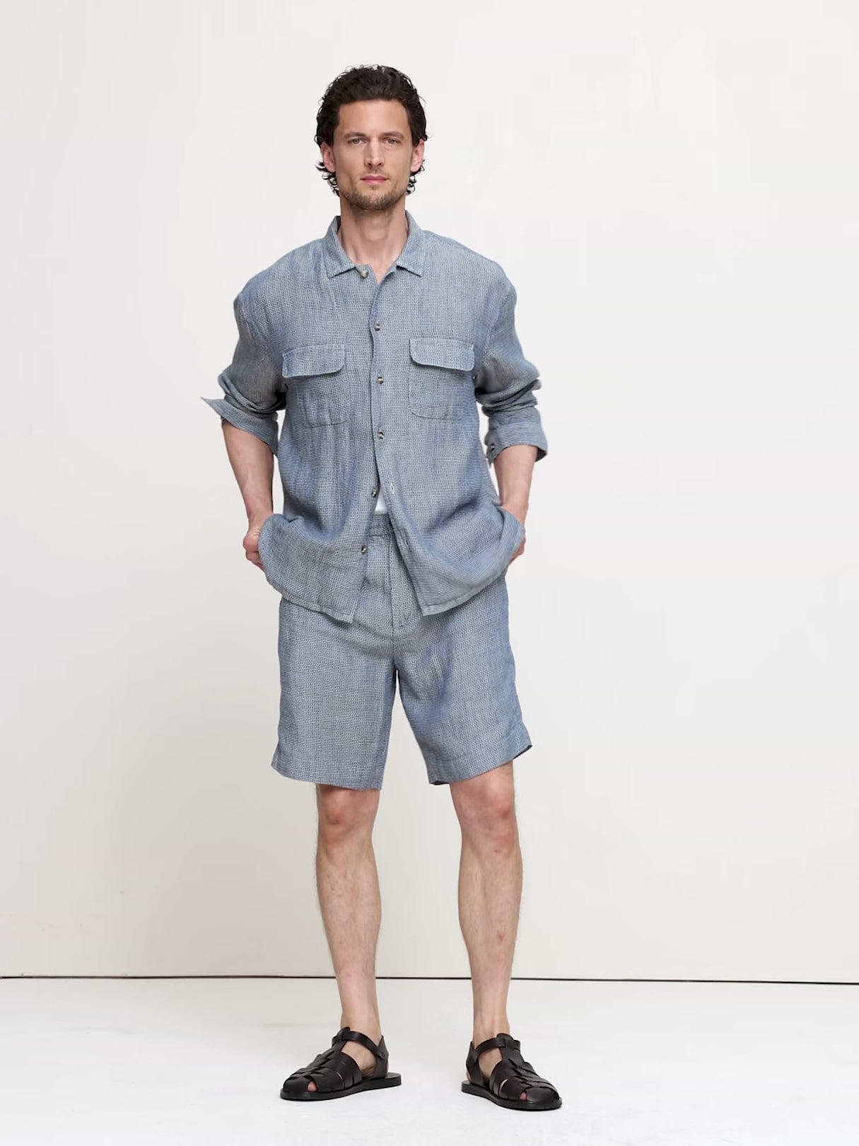 Relaxed-Fit Linen Resort Shirt - Blue Texture