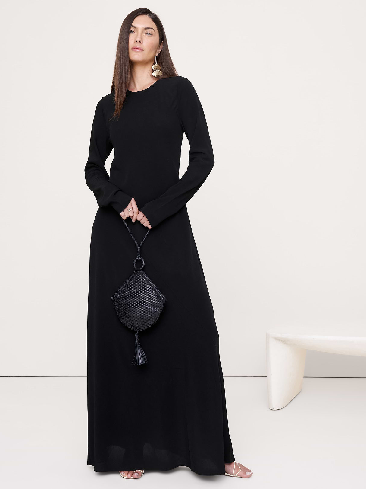 Bias-Cut Chiffon Maxi Dress - Black
