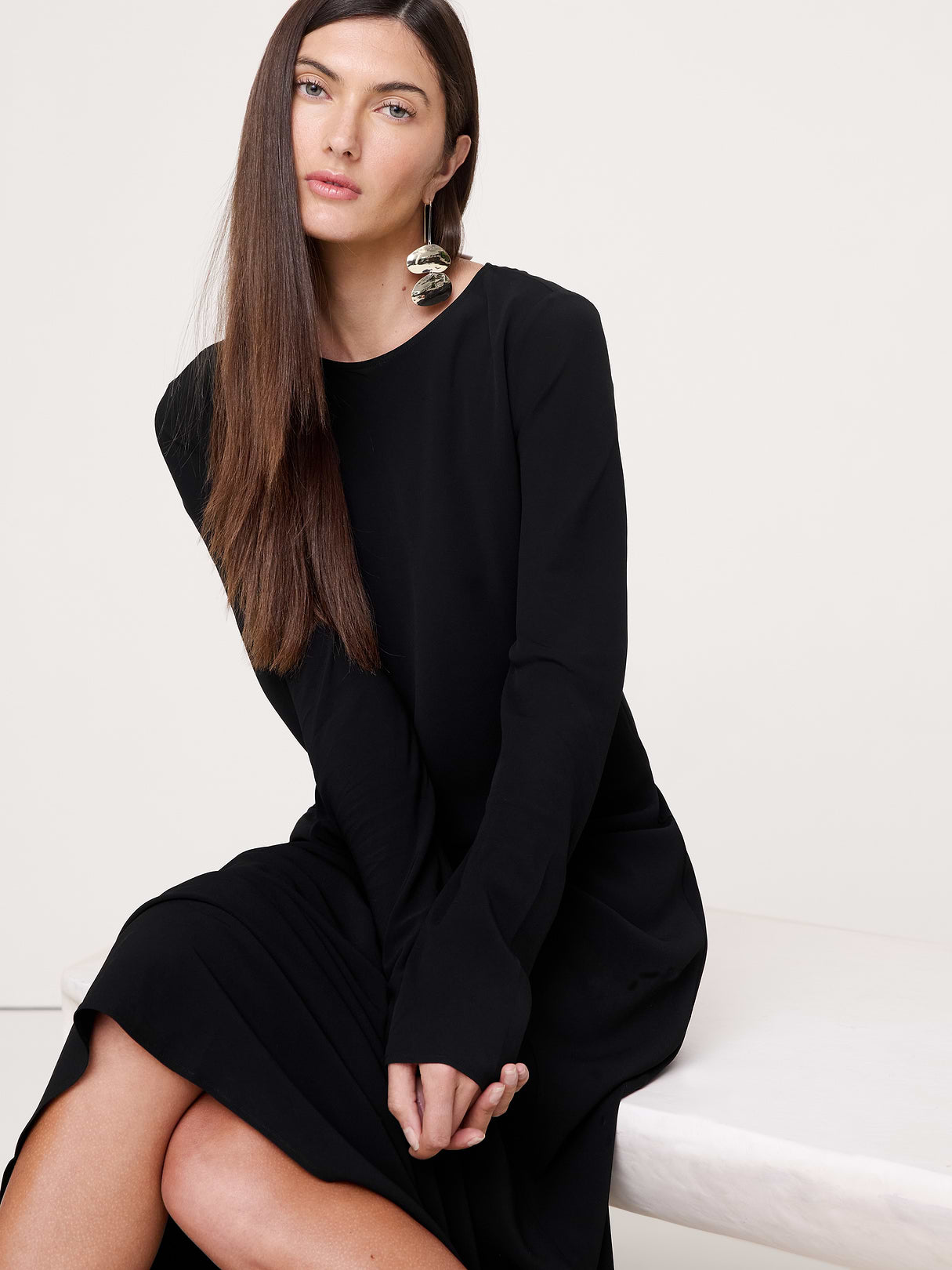Bias-Cut Chiffon Maxi Dress - Black