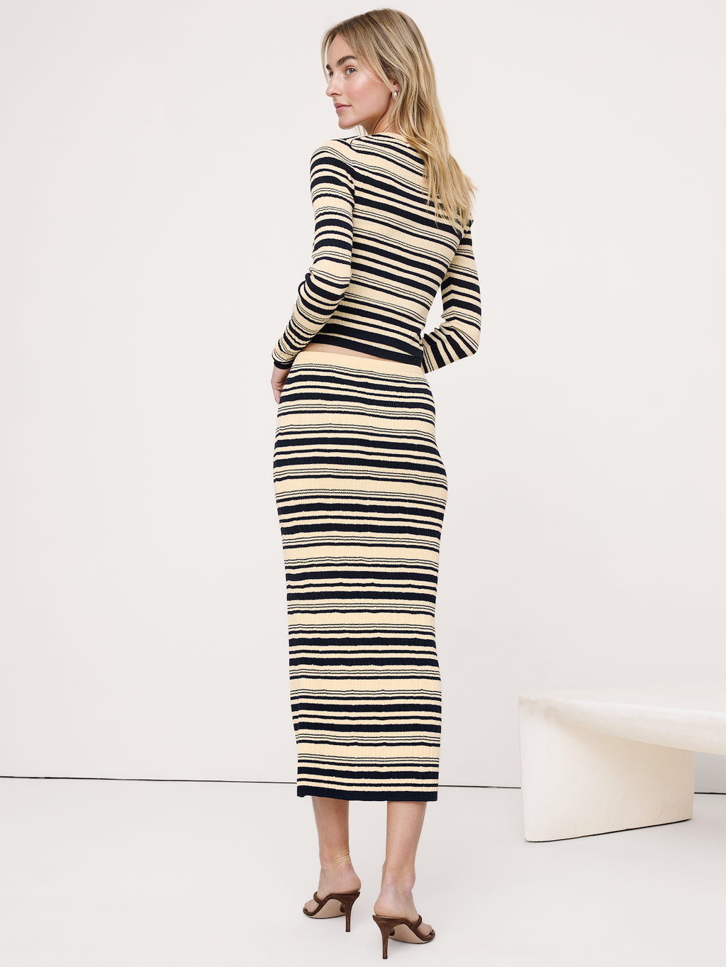 Crinkle Knit Maxi Skirt - Yellow Stripe