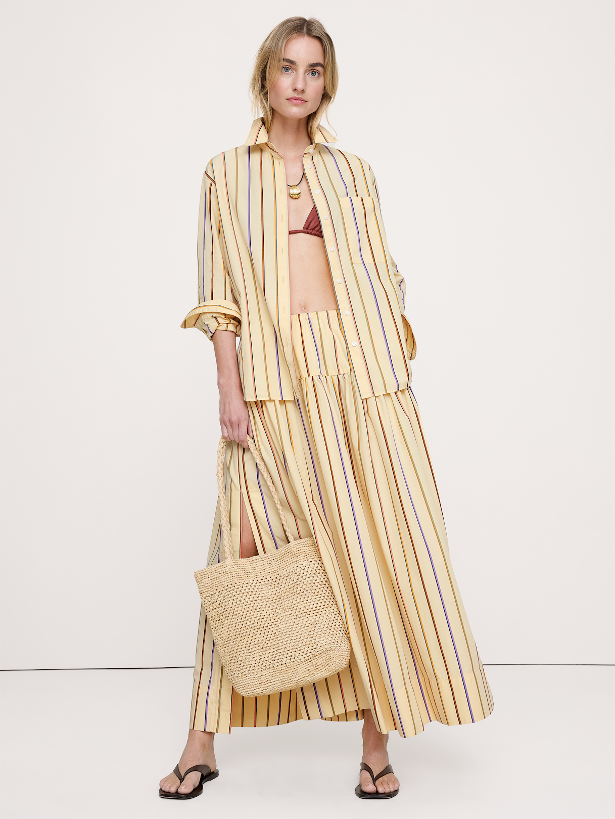 The Oversized Shirt in Cotton Poplin - Cream Stripe