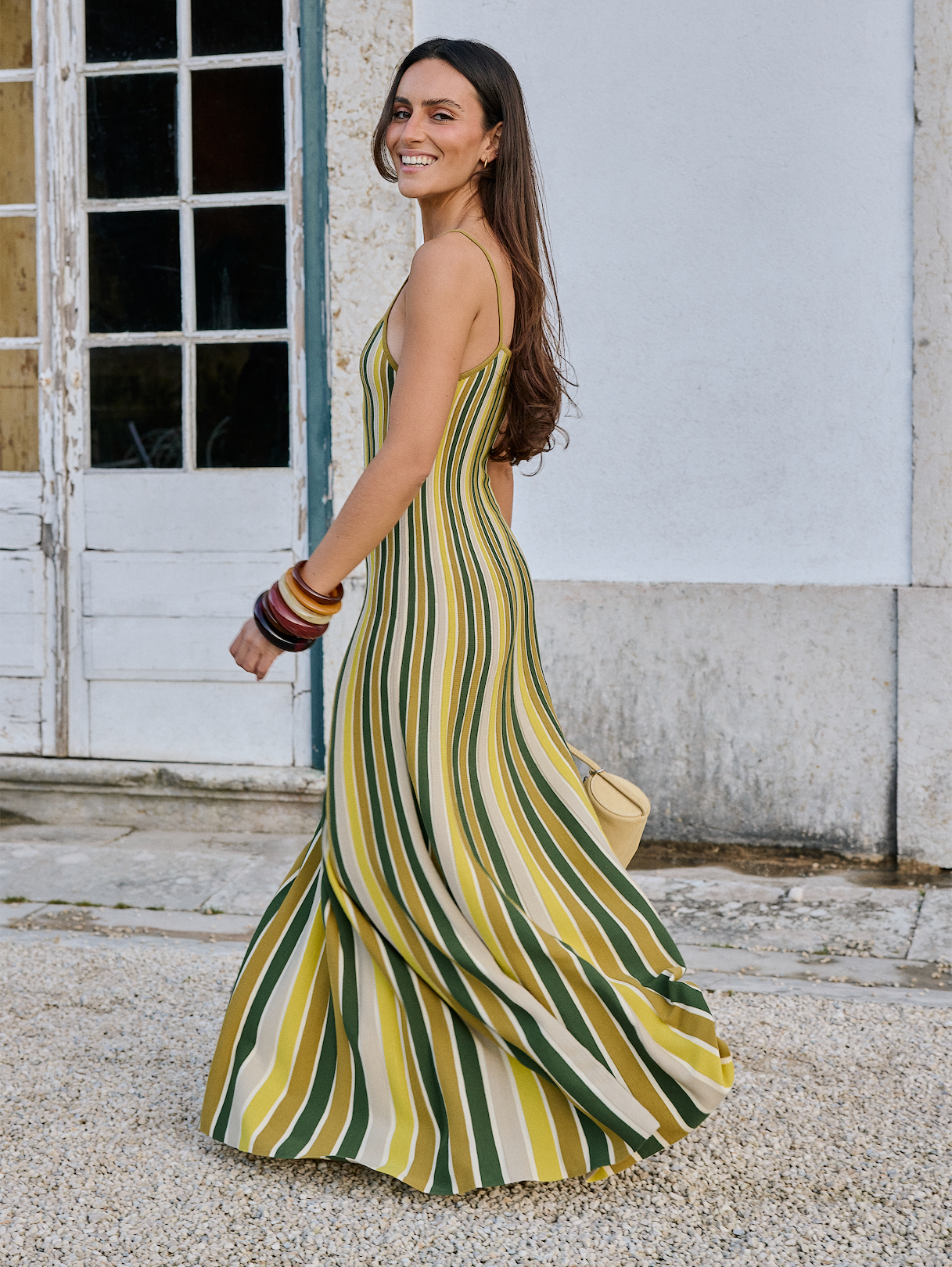 Sculpted Stripe Maxi Dress - Yellow Stripe