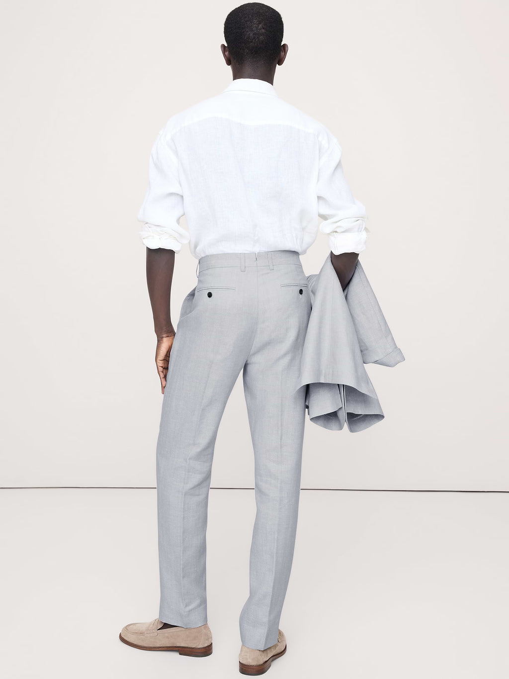 Tailored Slim-Fit Herringbone Linen-Merino Suit Pant - Light Blue Texture