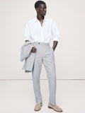 Tailored Slim-Fit Herringbone Linen-Merino Suit Pant - Light Blue Texture