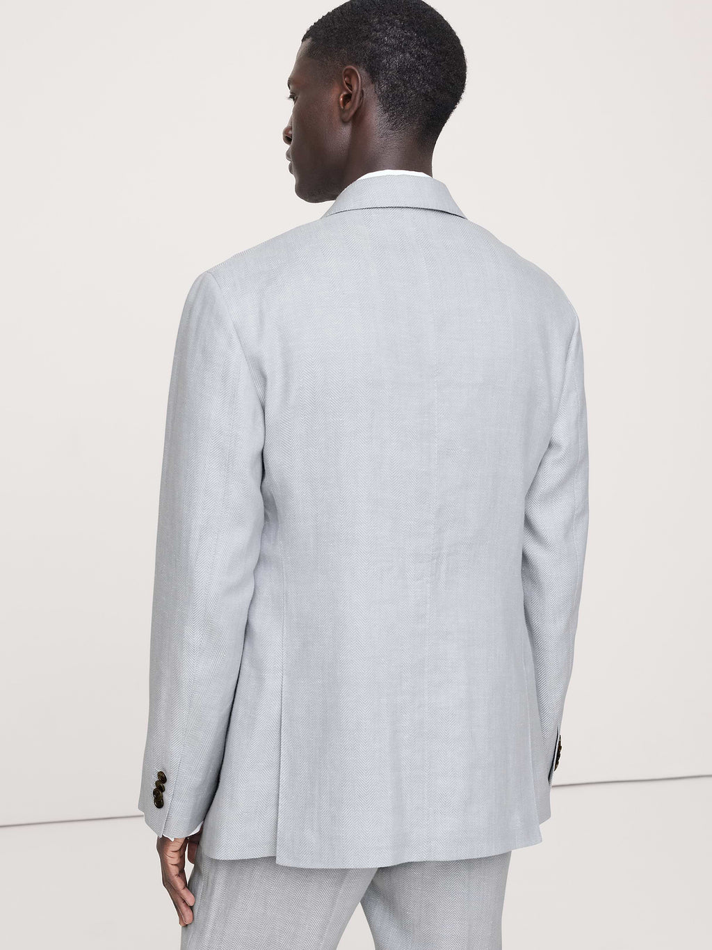 Tailored Slim-Fit Herringbone Linen-Merino Suit Jacket - Light Blue Texture