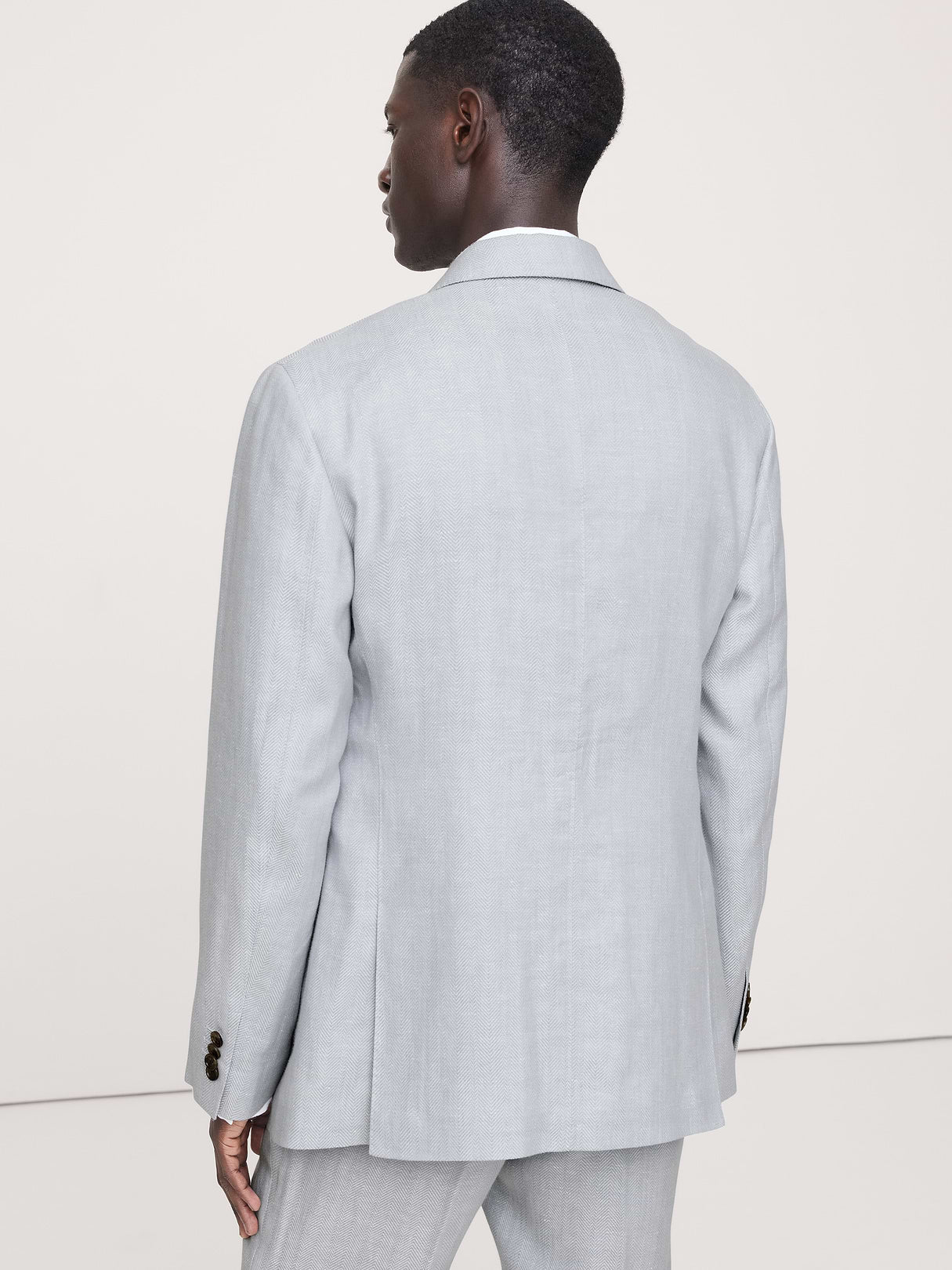 Tailored Slim-Fit Herringbone Linen-Merino Suit Jacket - Light Blue Texture