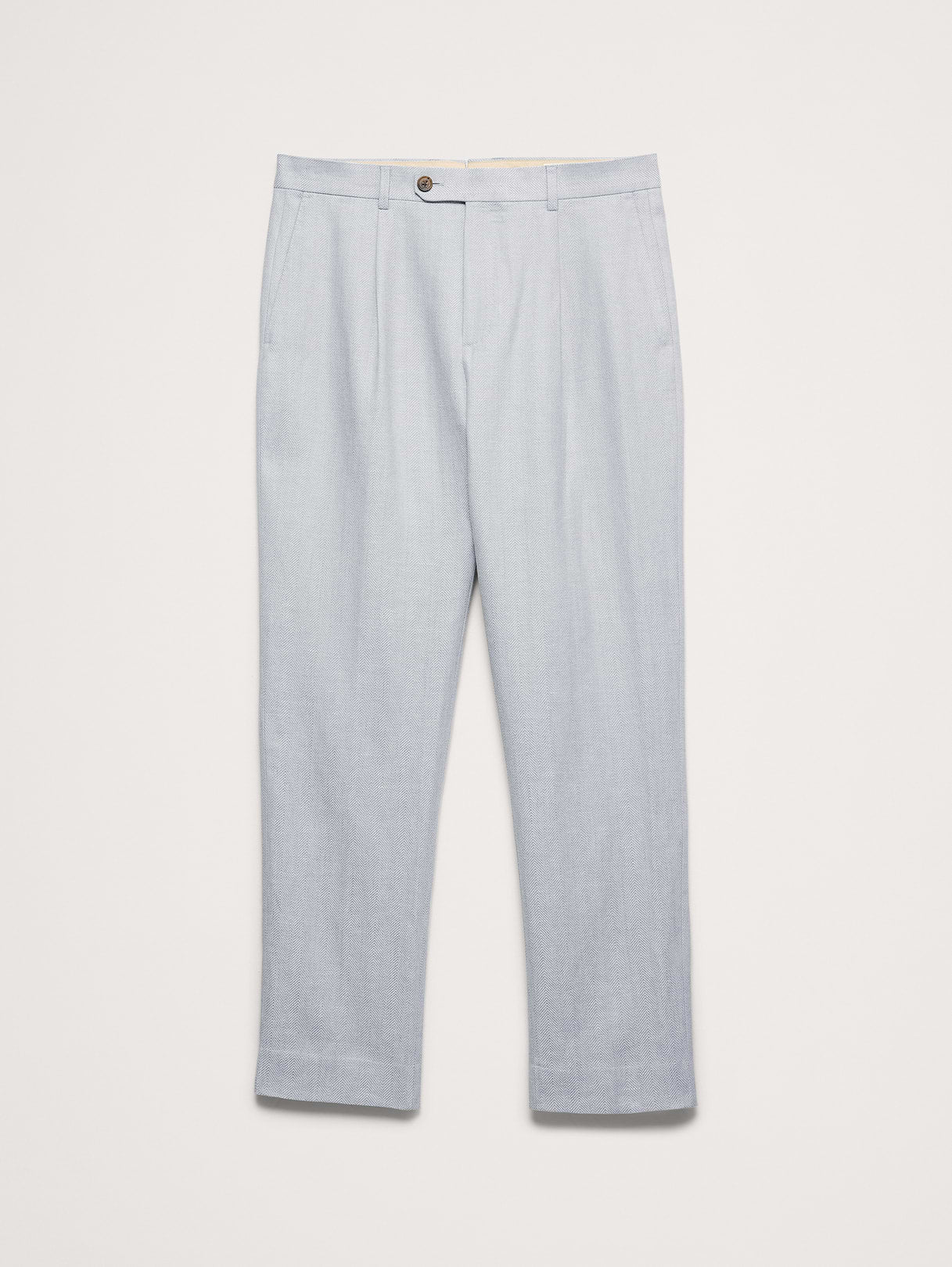 Tailored Slim-Fit Herringbone Linen-Merino Suit Pant - Light Blue Texture
