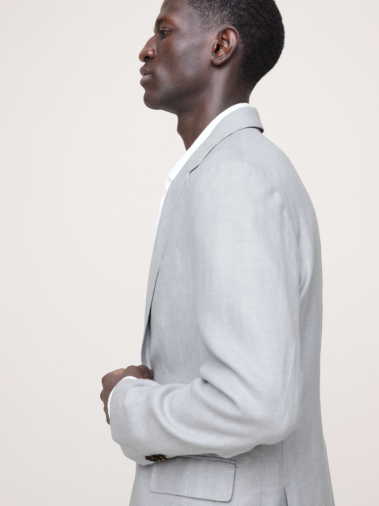 Tailored Slim-Fit Herringbone Linen-Merino Suit Jacket - Light Blue Texture