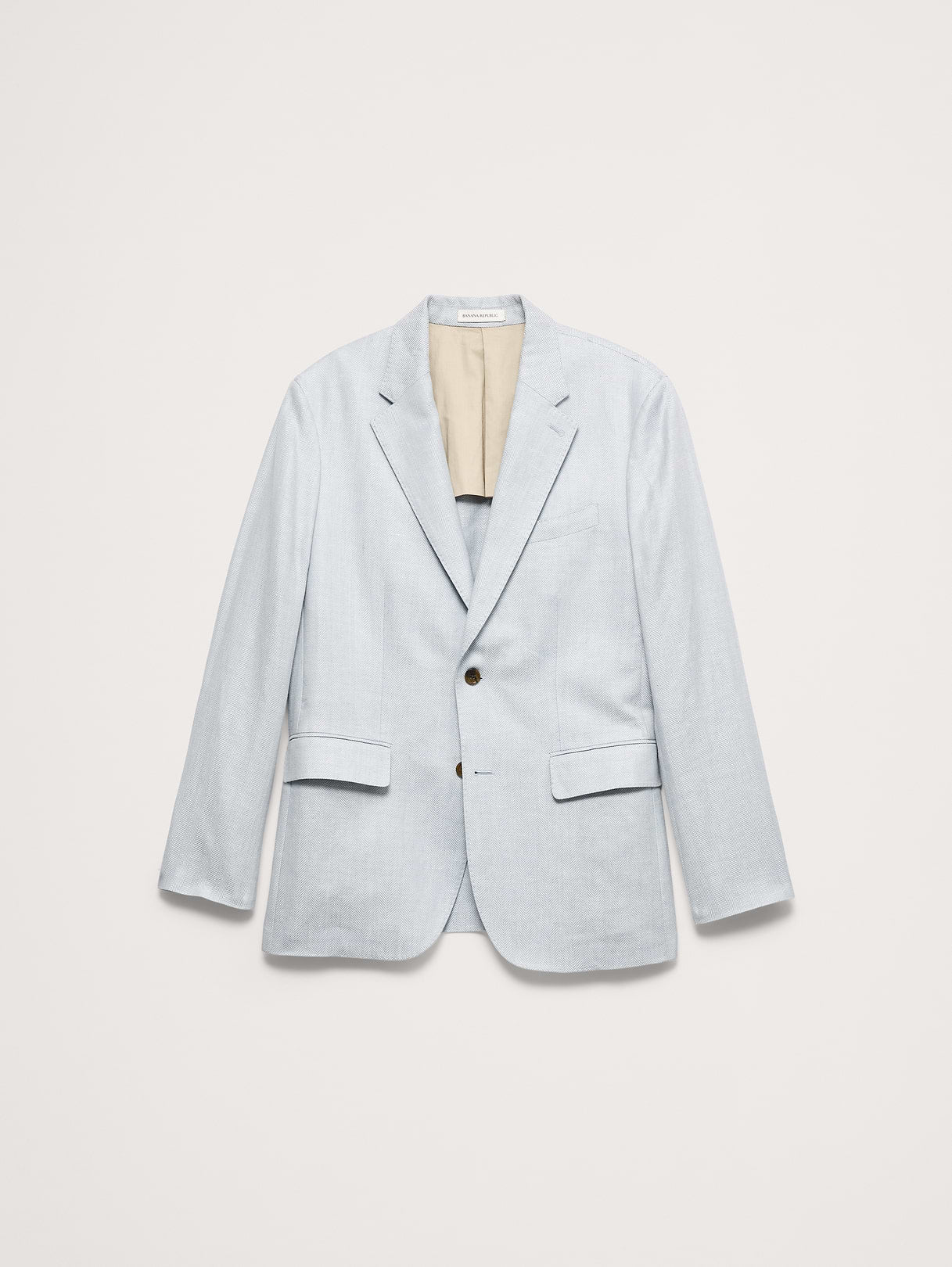 Tailored Slim-Fit Herringbone Linen-Merino Suit Jacket - Light Blue Texture