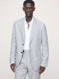 Tailored Slim-Fit Herringbone Linen-Merino Suit Jacket - Light Blue Texture