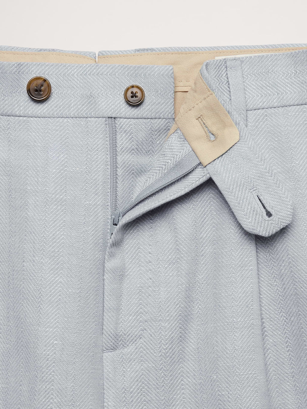 Tailored Slim-Fit Herringbone Linen-Merino Suit Pant - Light Blue Texture